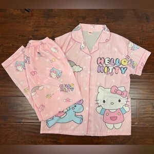Hello Kitty Pajama Set, Button Down Top and Long Pants Matching PJ set